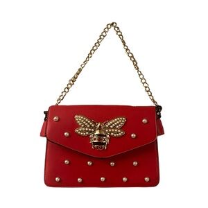 Source Unknown Red Shoulder Bag with Gold Chain